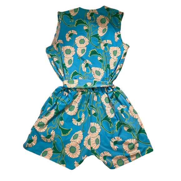 JB by Julie Brown Blue Floral Faux Wrap Tie Waist Romper - L - Picture 4 of 8